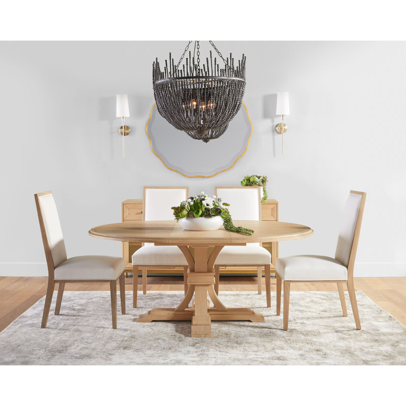 Natural Rubberwood Upholstered Dining Side Chair Set in White