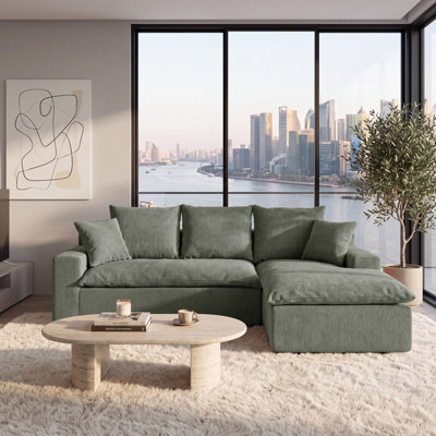 Canapé d'angle modulaire en forme de L de 235 cm (92,5 po), en chenille avec ressorts ensachés, 2 pièces, style moderne, assise profonde, canapés rembourrés pour salon, vert