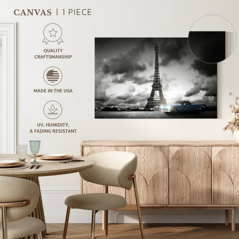 Ravi Retro Car And Eiffel In Paris, 24" H x 36" W