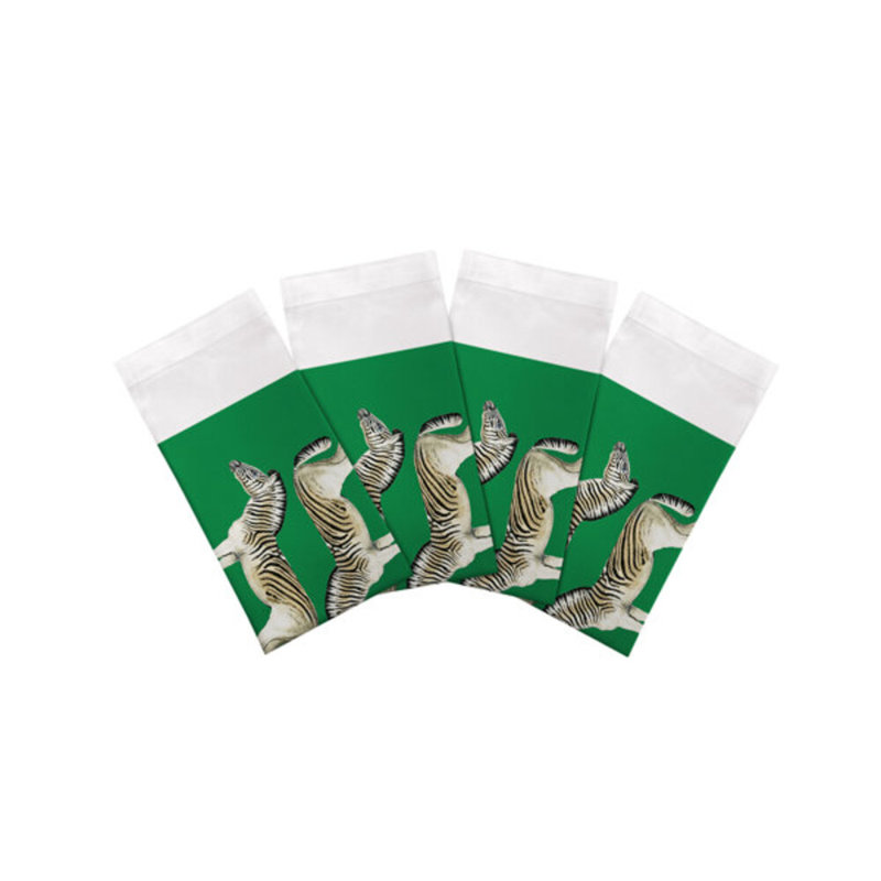 Zebra Seeing Double Cotton Sateen Dinner Napkins, Kelly