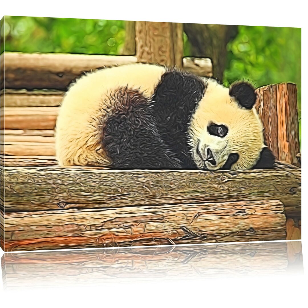 Leinwandbild Süßer kleiner Pandabär in Braun/Creme/Grün