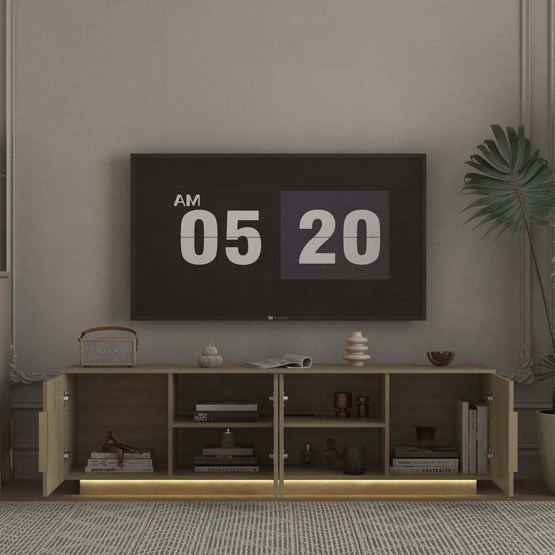 Meuble télé avec 16 lumières DEL de couleur, Chêne