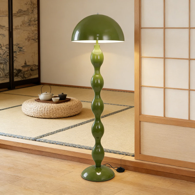 Mid-Century Modern Floor Lamp With Mushroom Shade, Vintage Green Retro Standing Lamp For Living Room, Bedroom, Office, And Home Decor