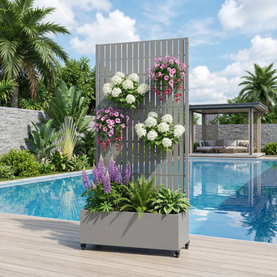 Metal Planter Box with Trellis with Wheels