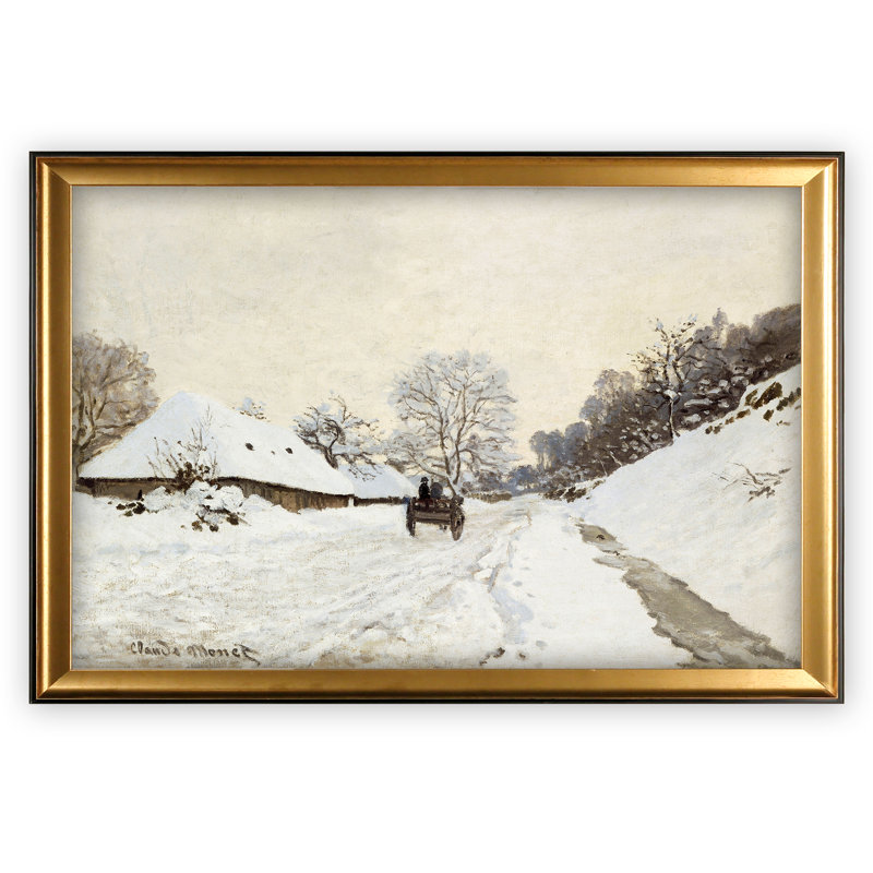 « cart on road » par claude monet, reproduction de peinture à l’huile, H 27 po x l 39 po x P 2 po, Cadre doré, Pas de tapis