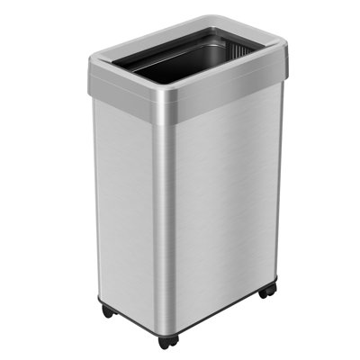 Itouchless Dual-deodorizer Open Top Trash Can With Wheels Rectangular Shape, Commercial Grade Stainless Steel, Silver
