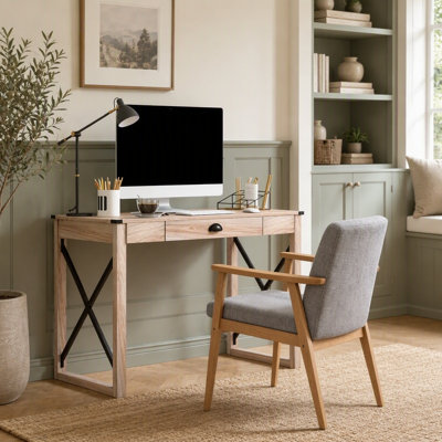 Bureau d'écriture style rétro avec cadre en X stable et tiroir spacieux pour le bureau à domicile