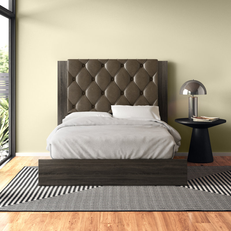 Upholstered Platform Bed, California King, Brown
