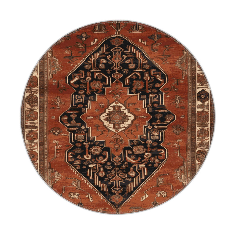 Tapis d'intérieur et d'extérieur brun Persian, Rond 5 pi