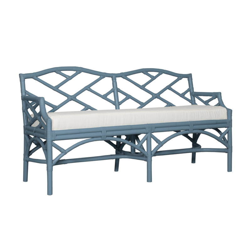 Chippendale Cotton Rattan Bench, Regatta Blue