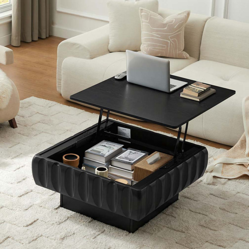 Table basse à plateau relevable 31,1 po avec rangement caché, Noir