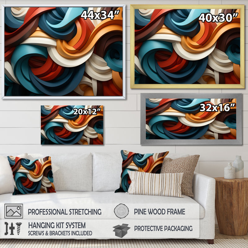 Geometric Snake Serpentine Grace III - Abstract Spirals Wall Art Living Room, Toile tendue, H 34 po x l 44 po x P 1,5 po