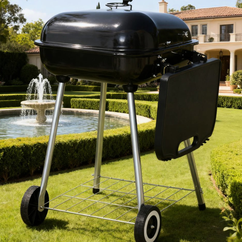 Barbecue au charbon de bois de 22 pouces avec poignée d'échaudage, tablette pliable et support pour barbecue d'extérieur