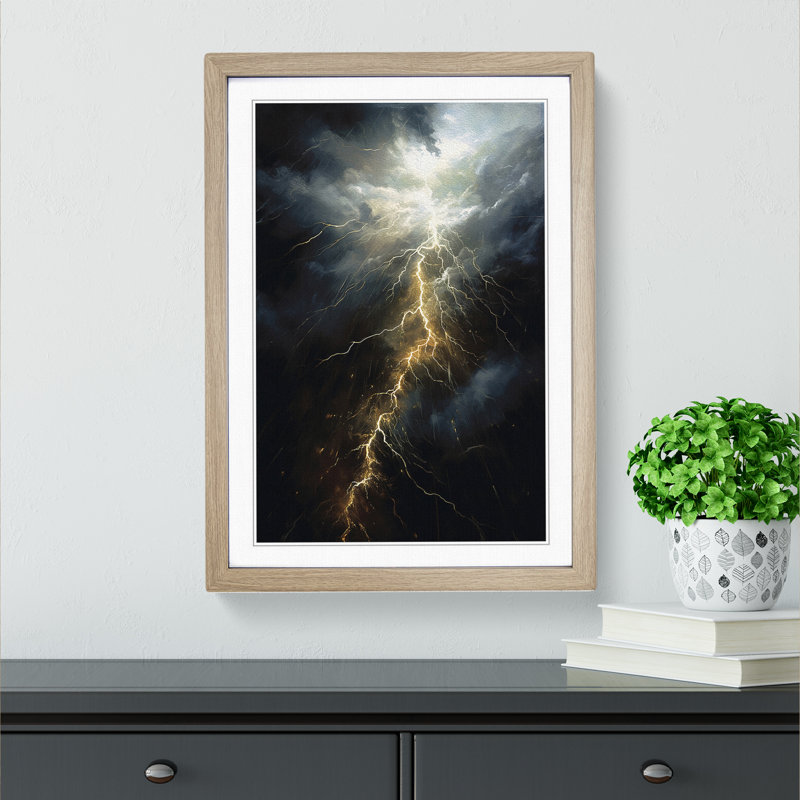 Lightning Informel - Single Picture Frame Print on Wood, Oak Framed, 34cm H x 25cm W x 2cm D