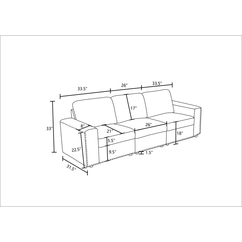 Canapé 3 pièces en microfibre avec accoudoirs doubles pour salon