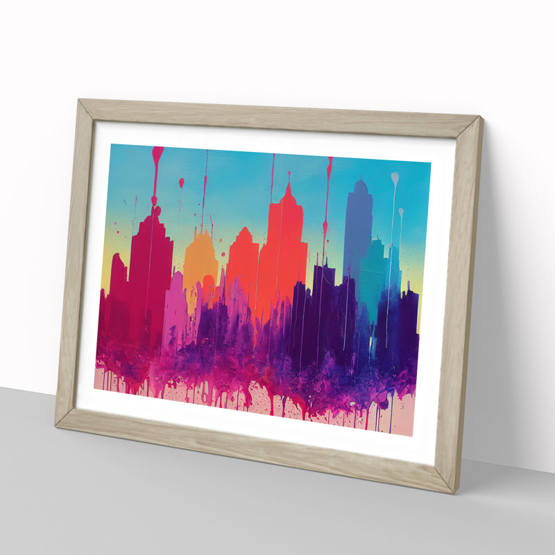 Skyscraper Skyline Vol.8 Abstract - Framed Print, 25cm H x 34cm W x 2cm D, Oak