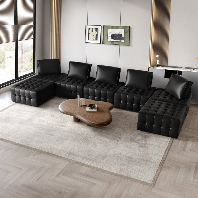 Ensemble de chaises modulaires en similicuir 7 pièces 7 pièces, Noir