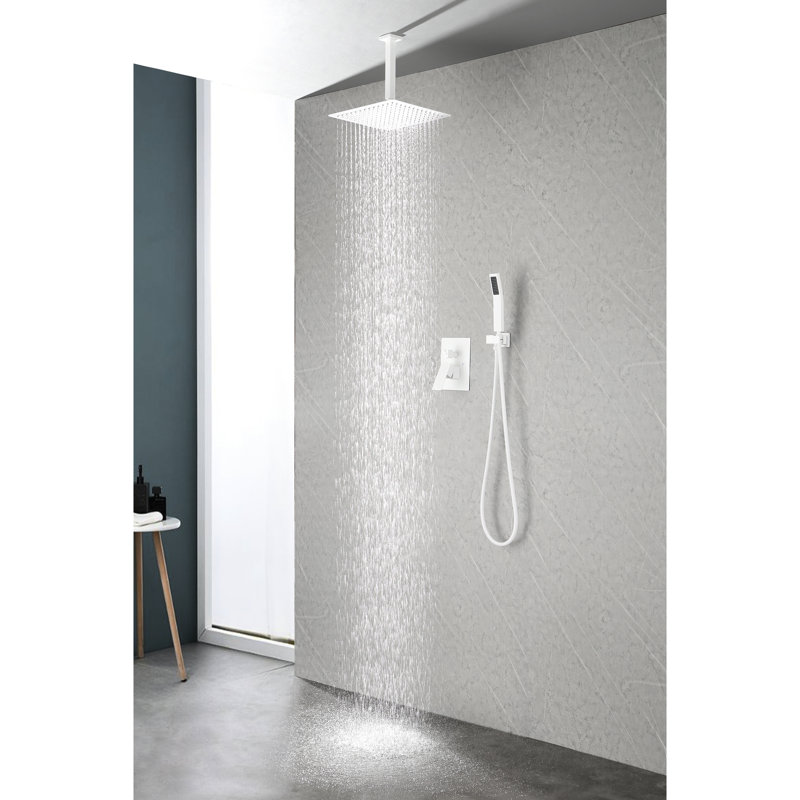 304 Stainless Steel Bathroom Rain Shower - High , Self Nozzles, 12X12x10, White, Relax In Luxury Ultra-Thin Rainfall, Self Clean, 12"X12"X10", Bathing Option