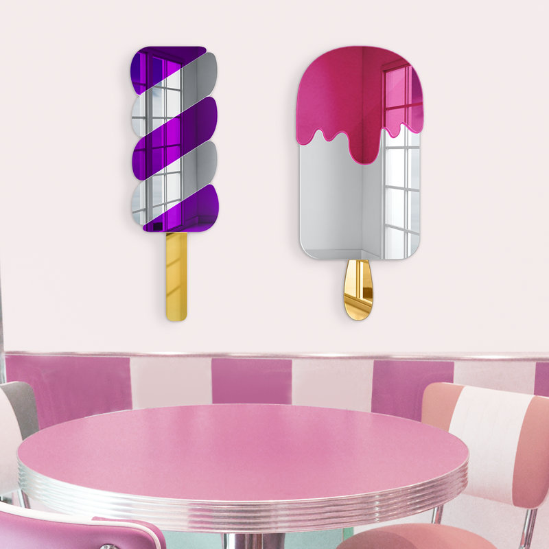 Twisty Pop Ice Cream Wall Decor with Mirrored Finish, 16" H x 5" W x 1"D, Purple/Silver