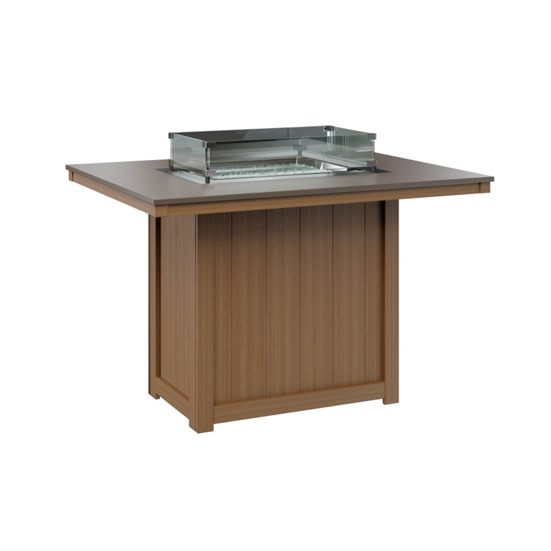 Berlin Gardens Donoma Dining Fire Pit Table, 36" H x 41" W x 54" D, Hammered Top Bronze with Natural Teak Base