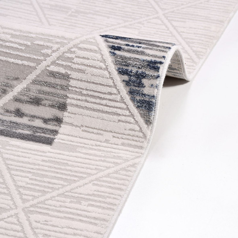 Tapis moderne / abstrait beige lavable à la machine antidérapant, Rectangle 6 pi 7 po x 9 pi 11 po