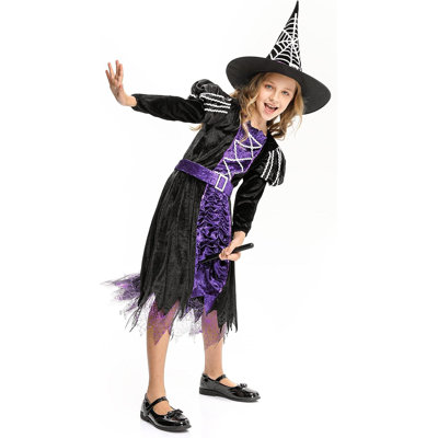 Robe de sorcière d'Halloween en velours doré et tricoté