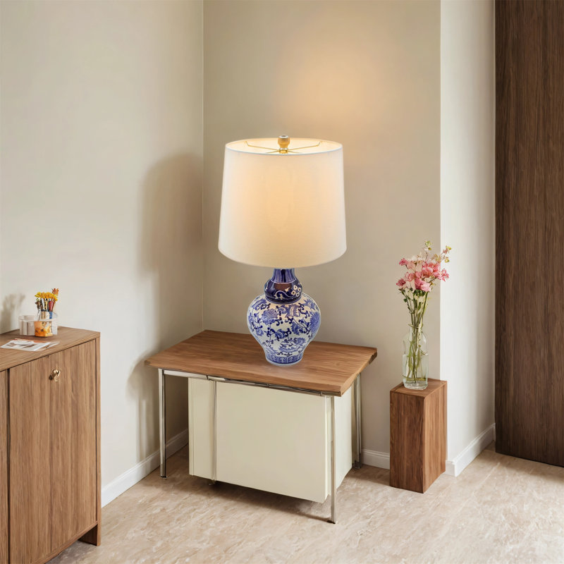 Lampe de table en céramique avec abat-jour blanc