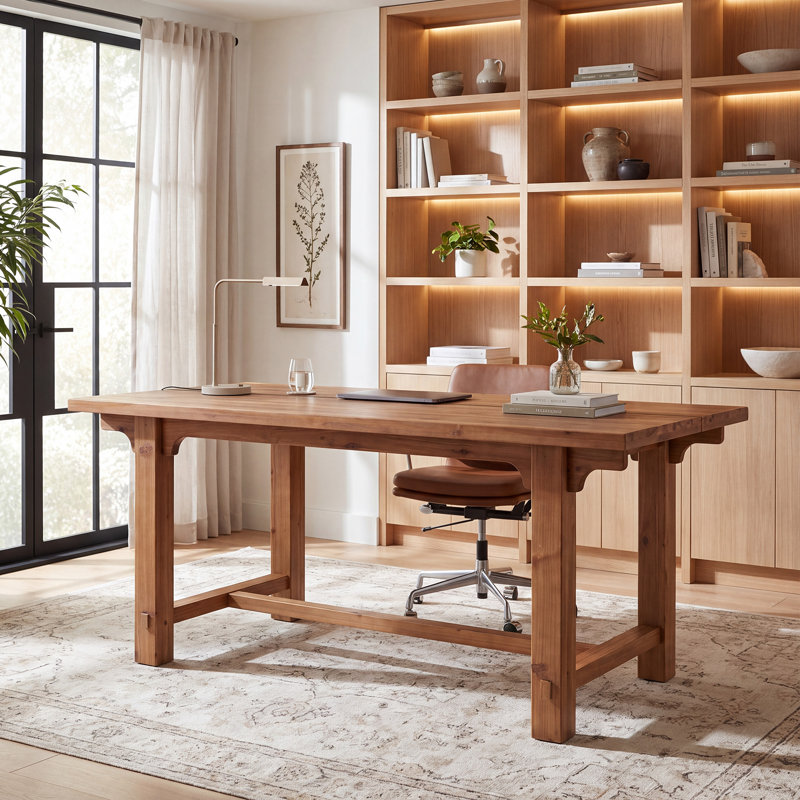 63" Farmhouse Solid Wood Executive Desk