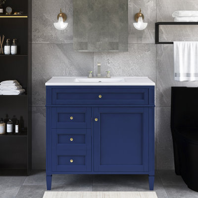 36 po Meuble-lavabo autoportant avec comptoir en céramique W