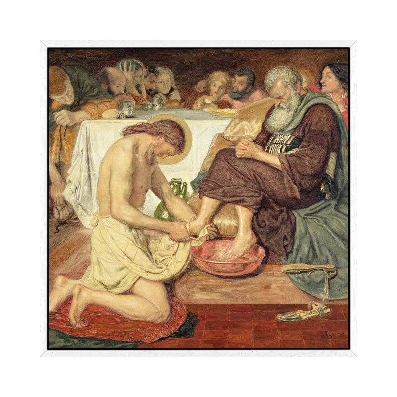 Jesus Washing Peter's Feet, 1876 by Ford Madox Brown - Painting on Canvas, 66.04cm H x 66.04cm W x 3.81cm D, White Framed