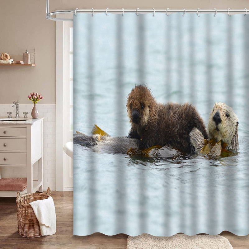 Adorable rideau de douche avec 12 crochets Sea Otter, L 72 po x l 78 po