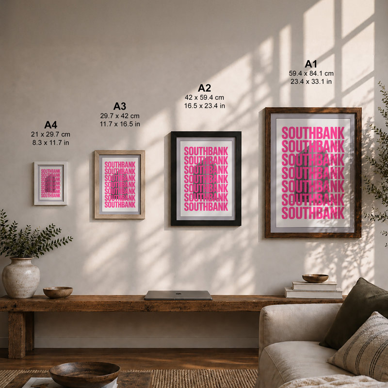 Southbank Typography - Framed Print, A4 - 29.7 x 21.0 cm, Walnut