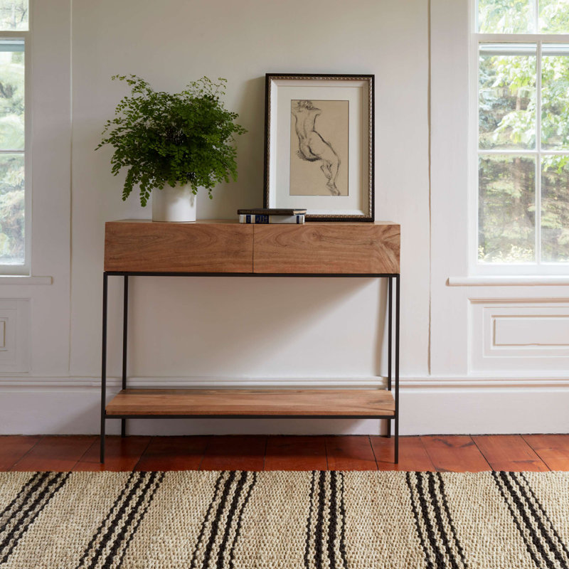 Jute Ticking Black Handwoven Jute Rug, Rectangle 10' x 14'
