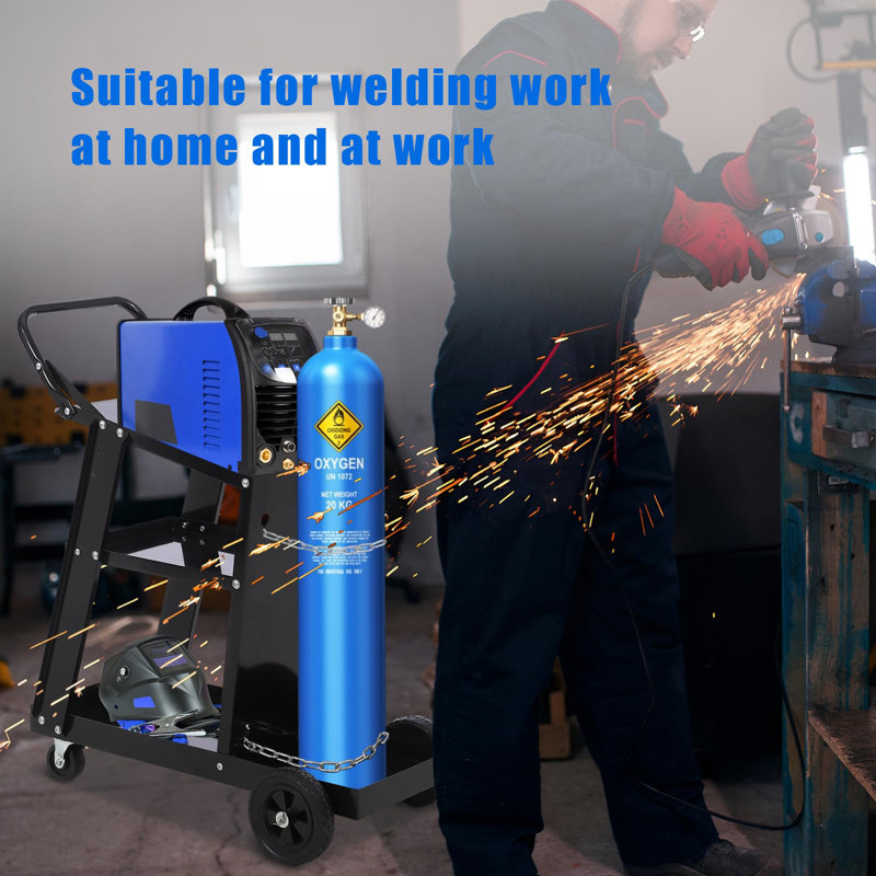 Welding Cart 3 Tier Welding Carts for Mig Welder with Wheels and Tank Storage Safety Chains Weight Capacity 220 LBS