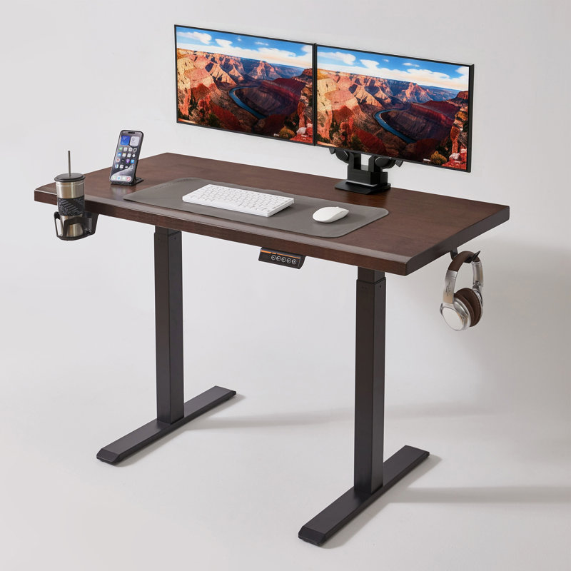 Electric Height Adjustable Standing Desk With Solid Rubber Wood Top