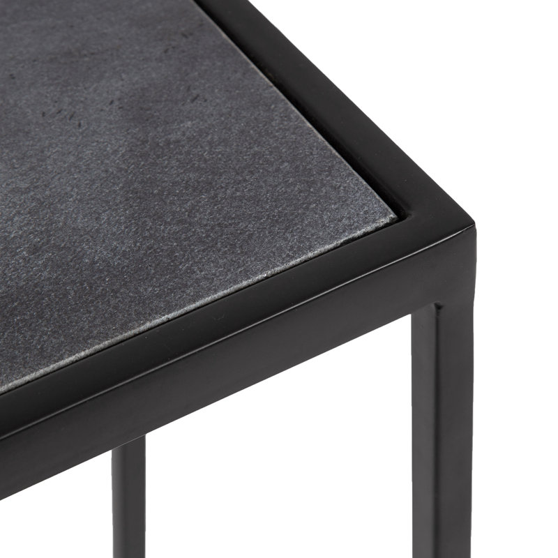 Everly Quinn Jaspur Narrow and Metal Rectangle Side Table, Marble BlacK/Black