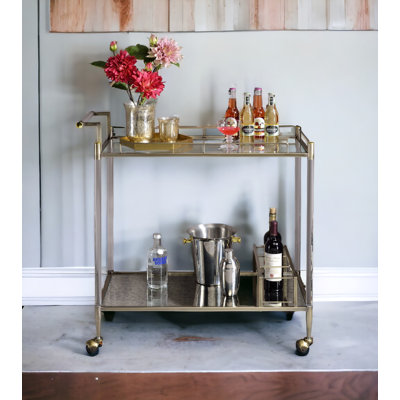 Cirro Serving Cart,Kitchen island With Wheel,Mirrored Top by Mercer41