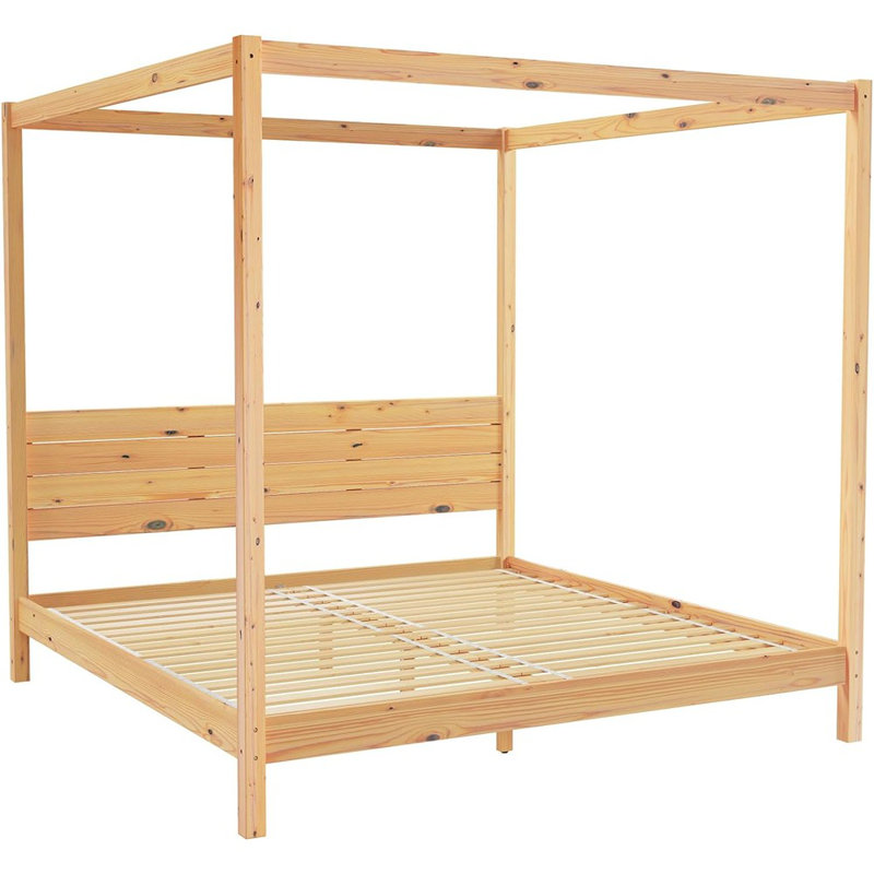Walker Edison King Minimalist Slatted Headboard Canopy Bedframe,...