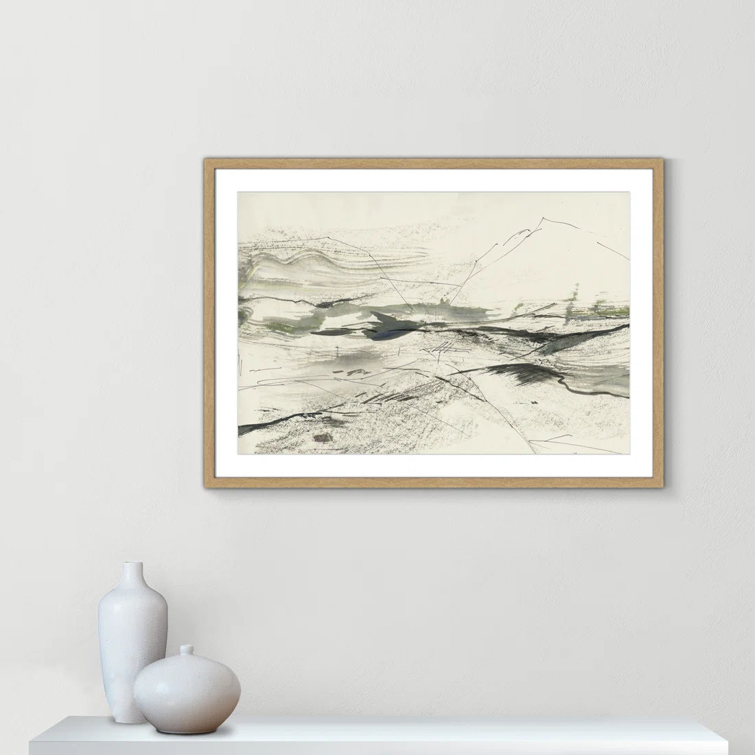 Green Sketches Print by PI Studio, 25.5" H x 35.5" W x 1.25" D, Natural Box Picture Framed, White