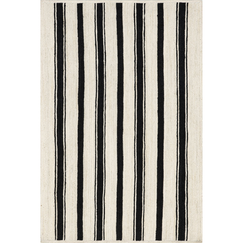 Black and White Striped Handmade Jute 6' x 9' Area Rug