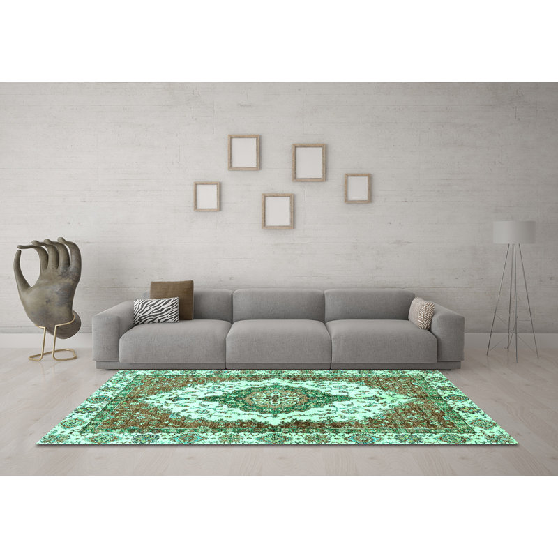 Washable Abstract Indoor Rug, Square 7'