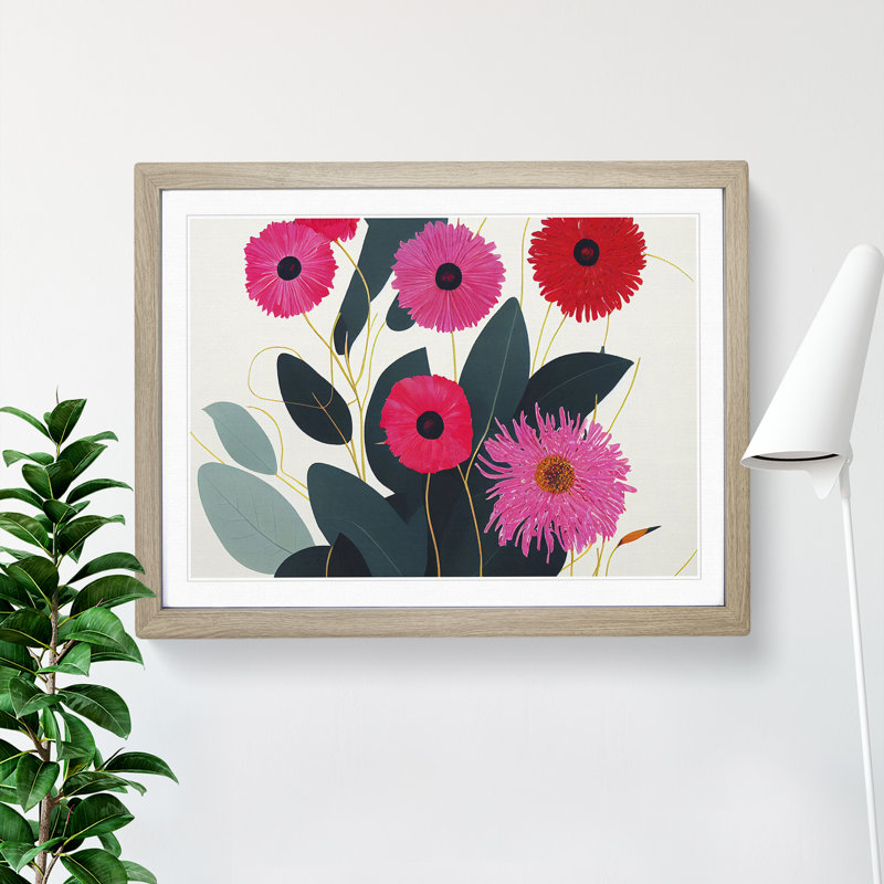 Innovative Abstract Flowers - Single Picture Frame Print, 25cm H x 34cm W x 2cm D, Oak