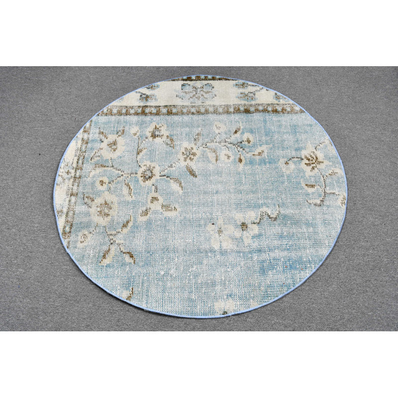 Tapis turc rétro vintage bleu avec art bohémien traditionnel pour décor de vestibule bleu / brun