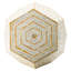 Hexagonal Capes Stool Of 18X18x21 Inches, Cream And Yellow Tones, Inlay Details, Diamond Forms, Employed As Or Side Table With Shades, Highlights, Acting A