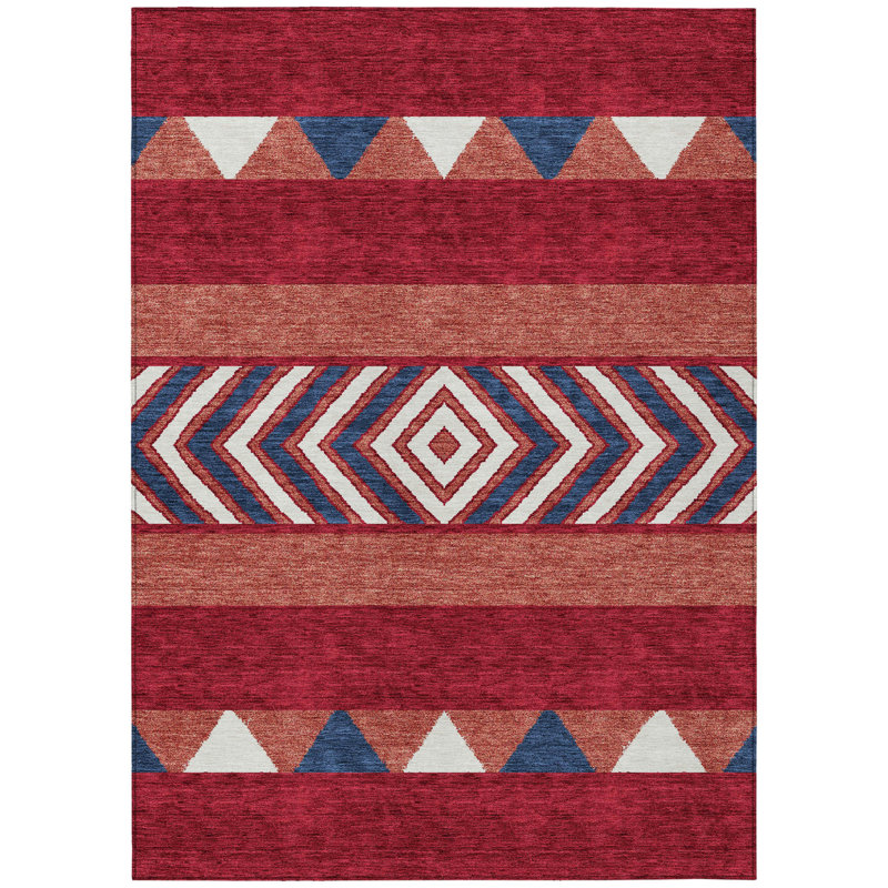 Tapis intérieur / extérieur lavable 10 pi x 14 pi rouge blanc et bleu marine Southwestern