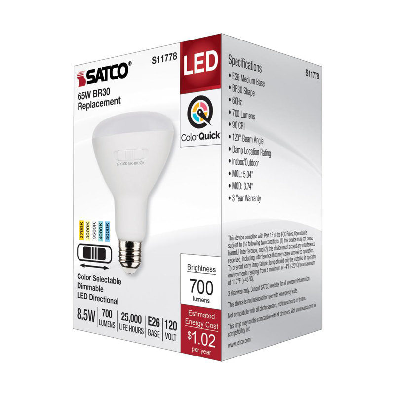 8.5 Watt (65 Watt Equivalent), BR30 LED, Dimmable Light Bulb, Selectable CCT E26/Medium (Standard) Base, 8.5 W