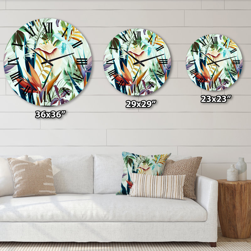 Fleurs tropicales VIntage II - Horloge murale tropicale, Bleu, Petit