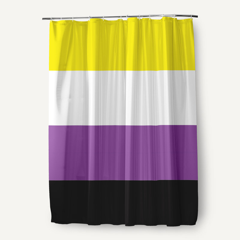 Striped Shower Curtain, Yellow/White/Purple/Black