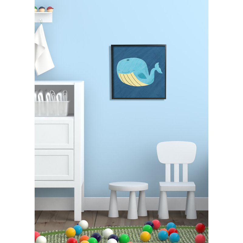 Art sur toile de la baleine bleue happy Sylvester, H 12 po x l 12 po x P 0,5 po, Giclée encadrée noir minuit
