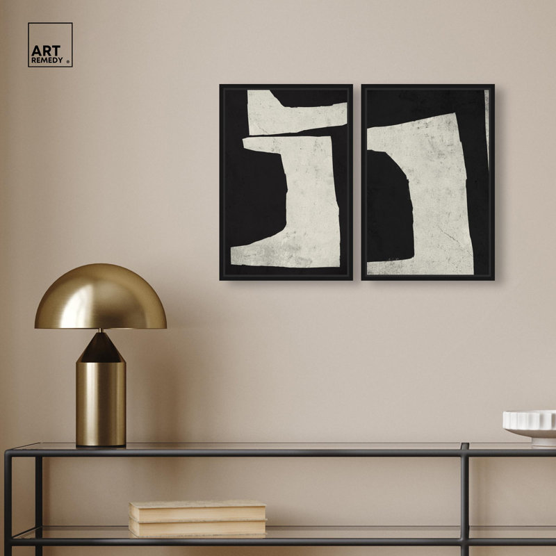 Ensemble de 2 reproductions sur toile Luxe , Noir, Impression dans un cadre flottant sans passe-parto, H 16 po x l 11 po